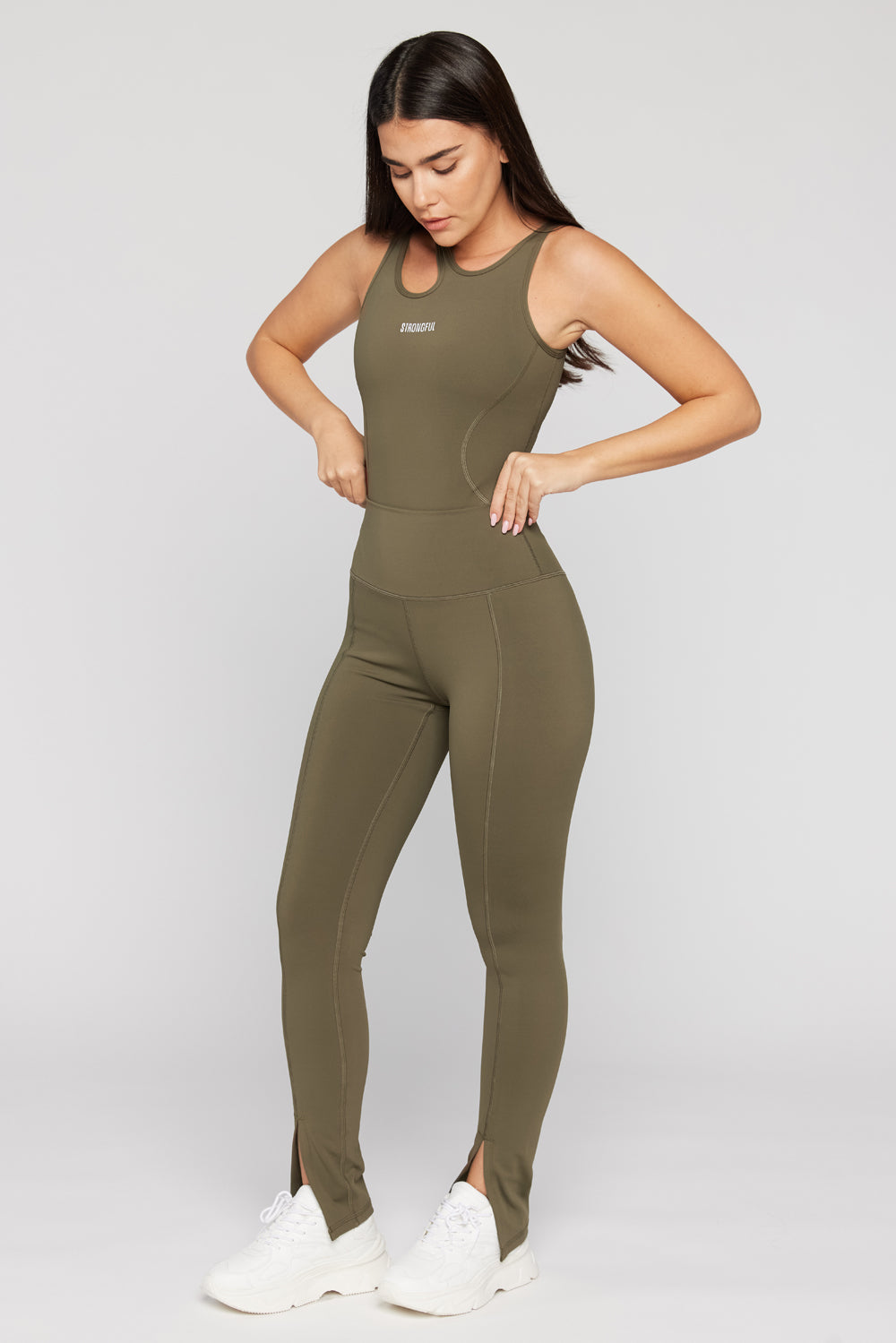 Aura - טייץ עם שסע בצבע ירוק כהה | XS