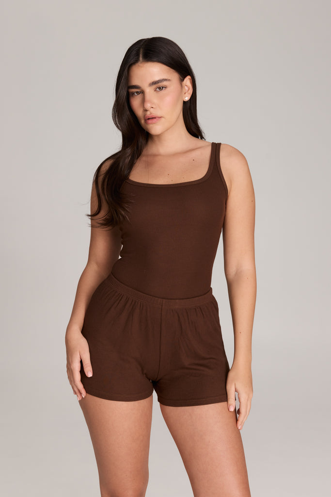 גופייה עם מחשוף מרובע ריב רך