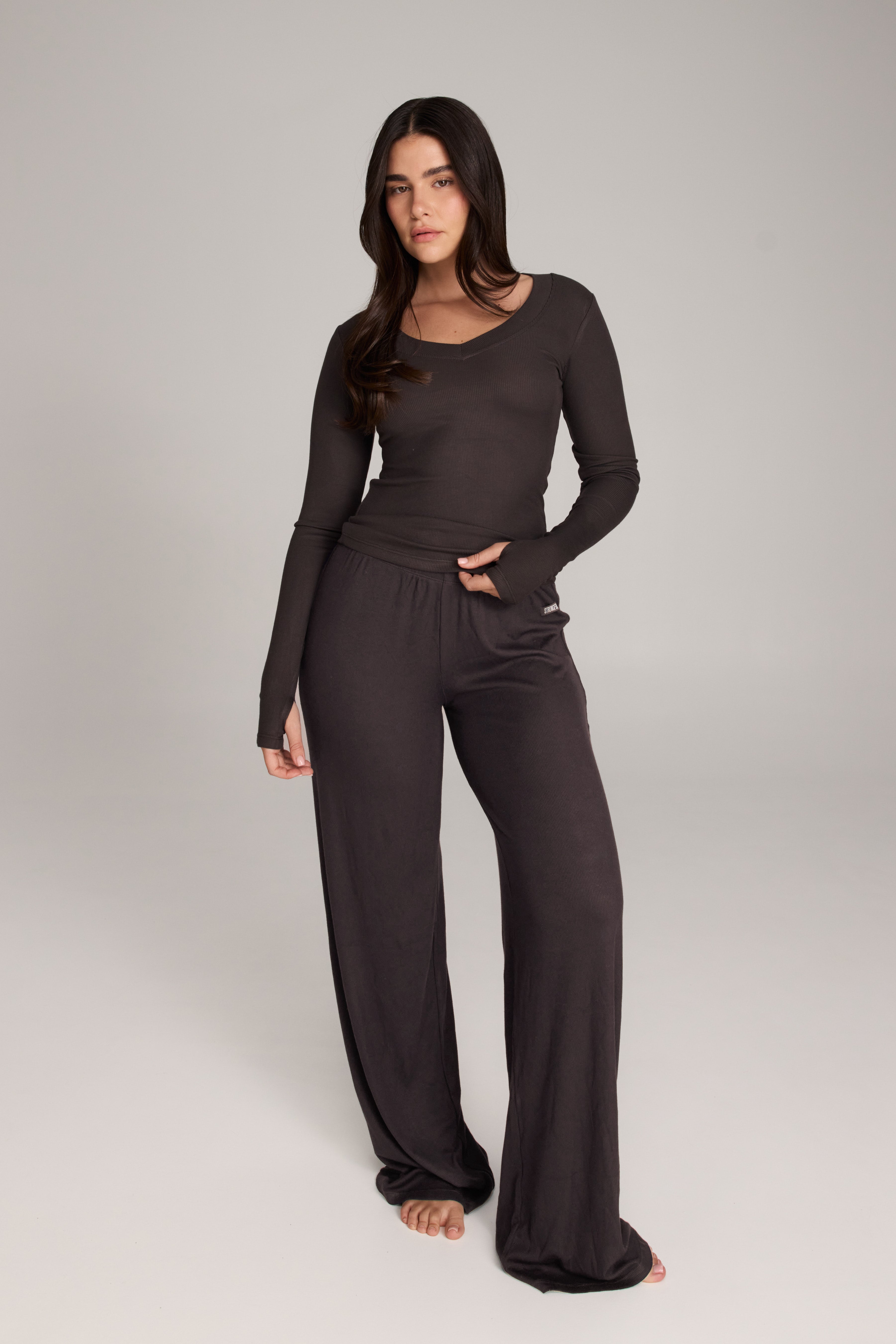 חולצת V ארוכה ריב רך