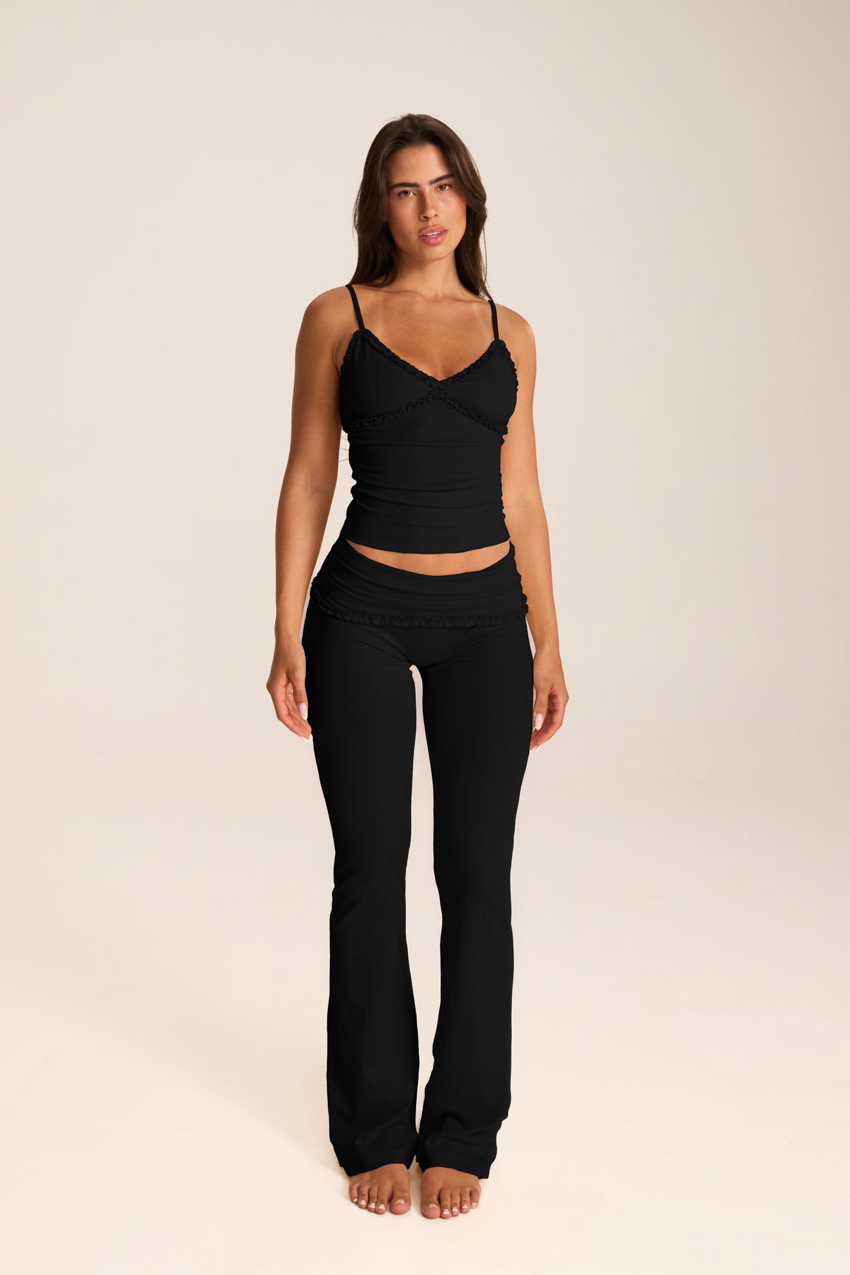 Loungewear מכנס מתקפל עם עיטורי מלמלה