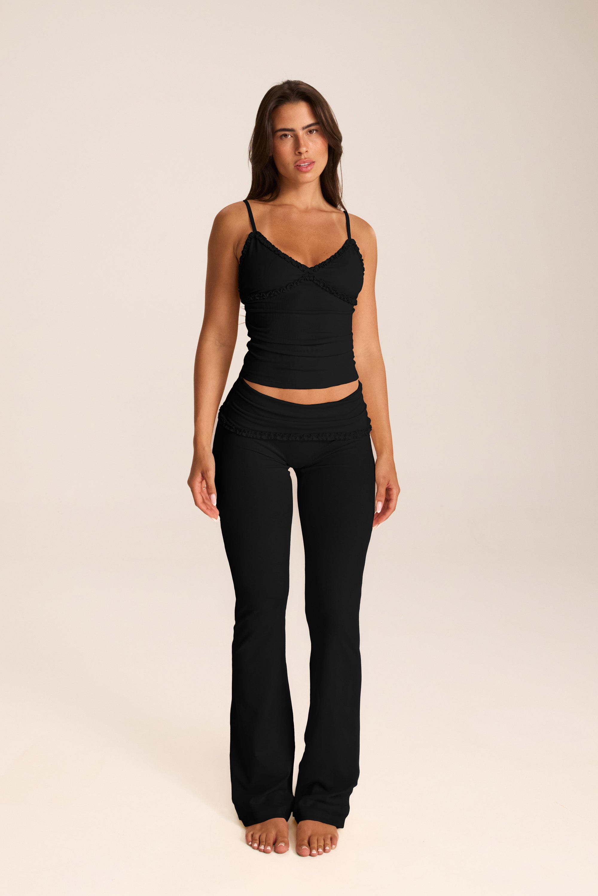 Loungewear מכנס מתקפל עם עיטורי מלמלה