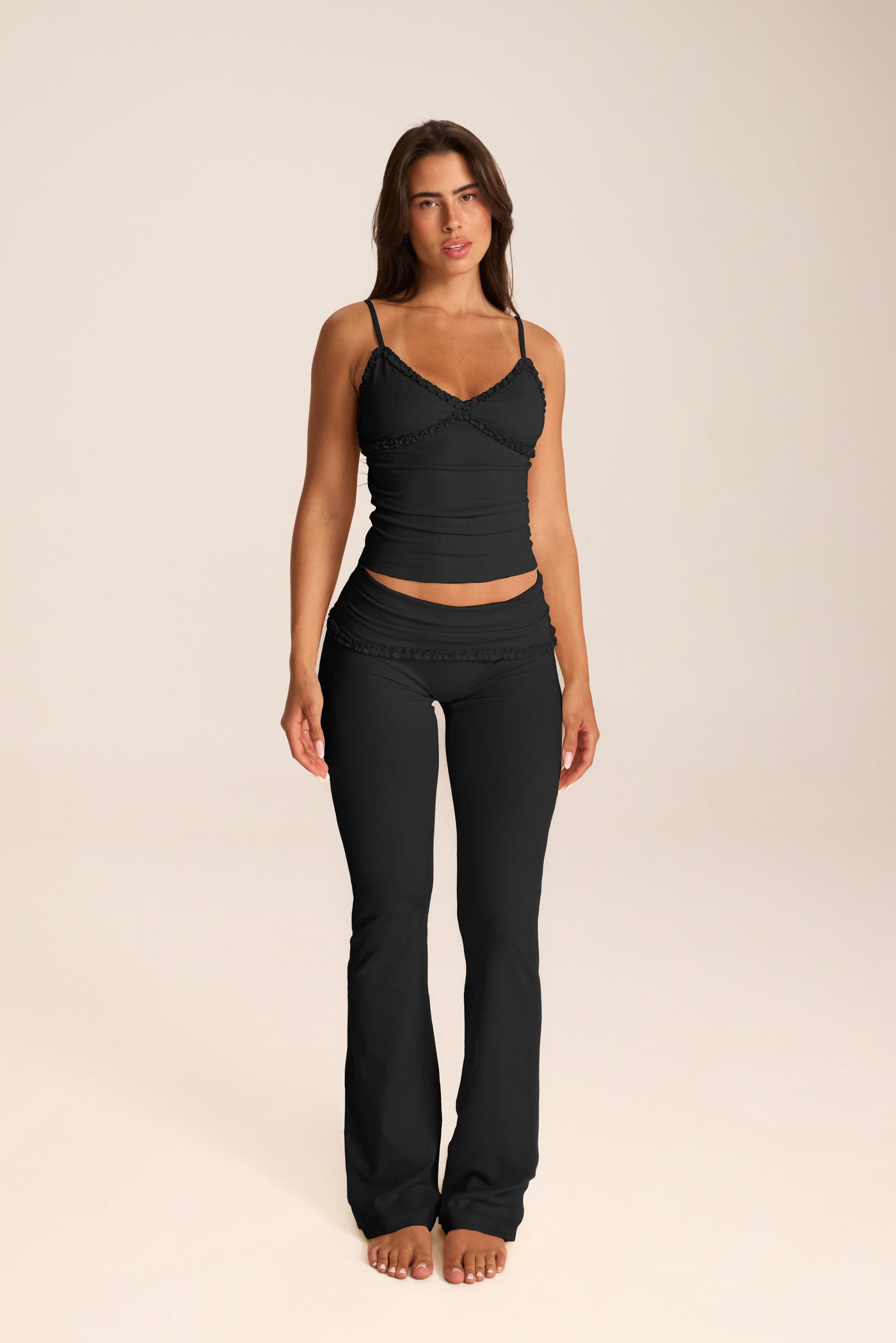 Loungewear מכנס מתקפל עם עיטורי מלמלה