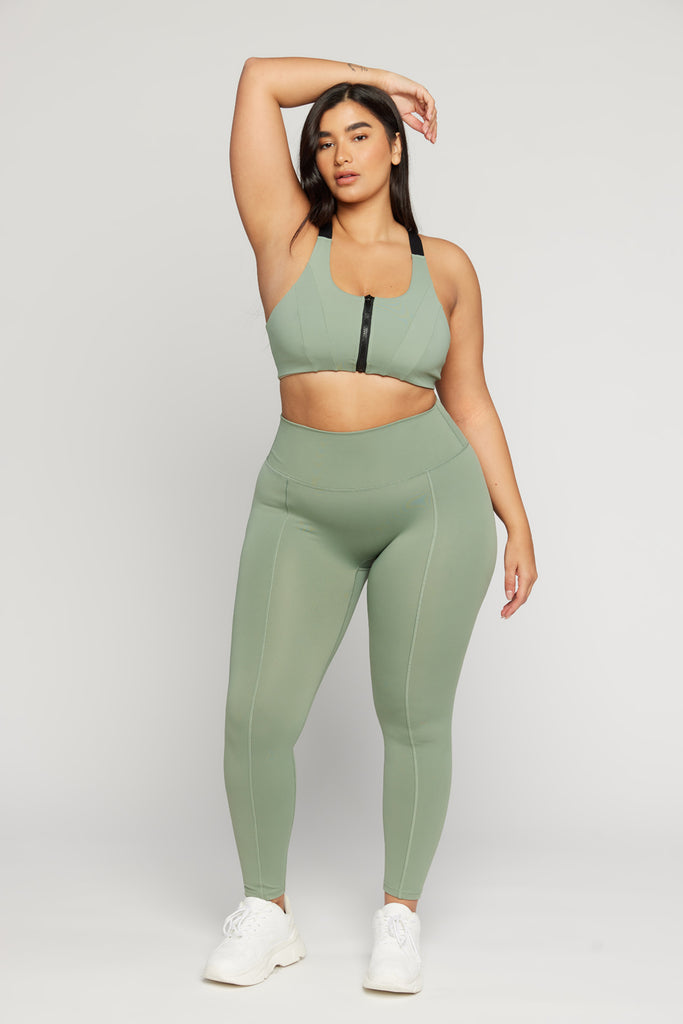 Aura - טופ ספורטיבי עם רוכסן קדמי בצבע ירוק | L